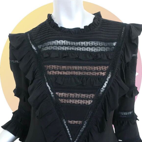 Rebecca Taylor SILK Black Goth Prairie Ruffle Wednesday Dress MSRP $495 Size 4 S - Picture 10 of 13